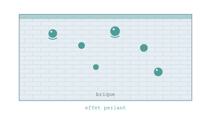 Gros plan de pierre de facade ou les gouttes perlent apres traitement hydrofuge